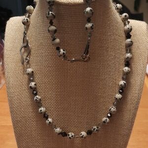 Dalmatian Stone Beaded Necklace And Bracelet Set
